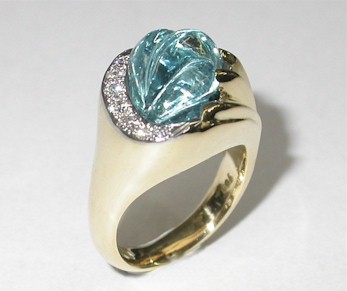 Aquamarine carved ring