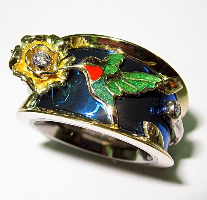 Nest Sculpture includes this Titanium Hummingbird Ring