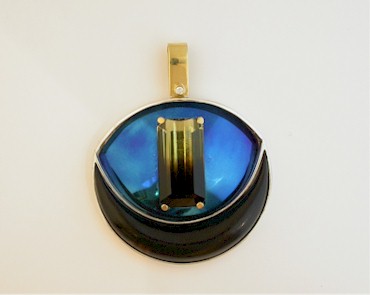 Blued Titanium and Wood inlay Pendant