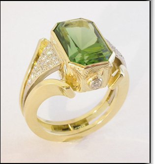 Hans Meevis Designer Green Tourmaline Ring